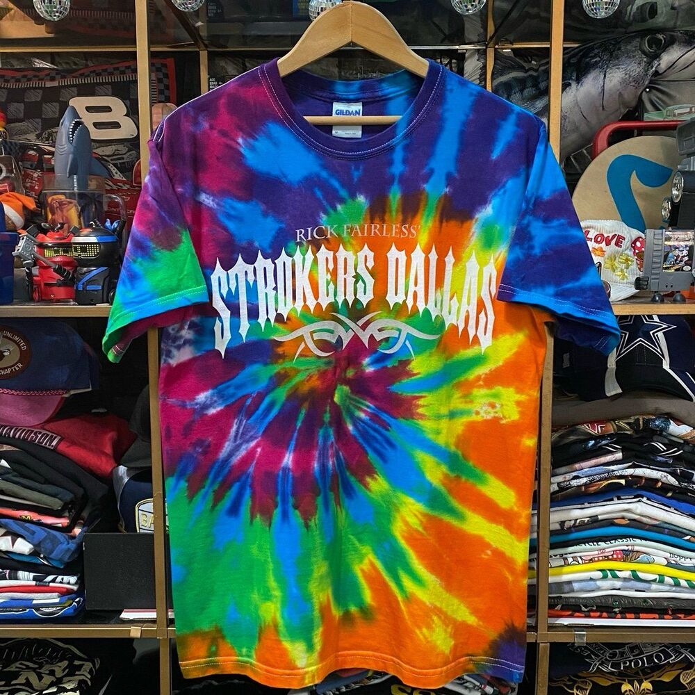 Rick Fairless Strokers Dallas Tie Dye Motorcycle T Shirt Mens Medium Choppers